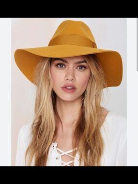 Brixton Wide-Brim Fedora Hat in Mustard Yellow